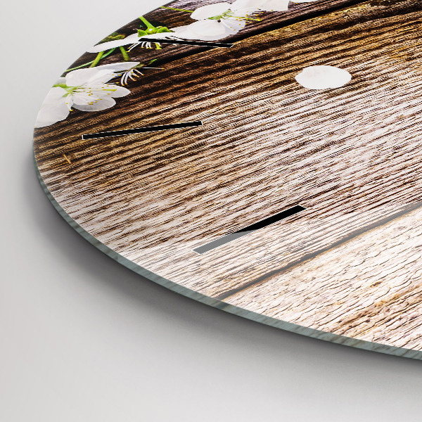 Zegar ścienny okrągły Kwiaty na drewnie