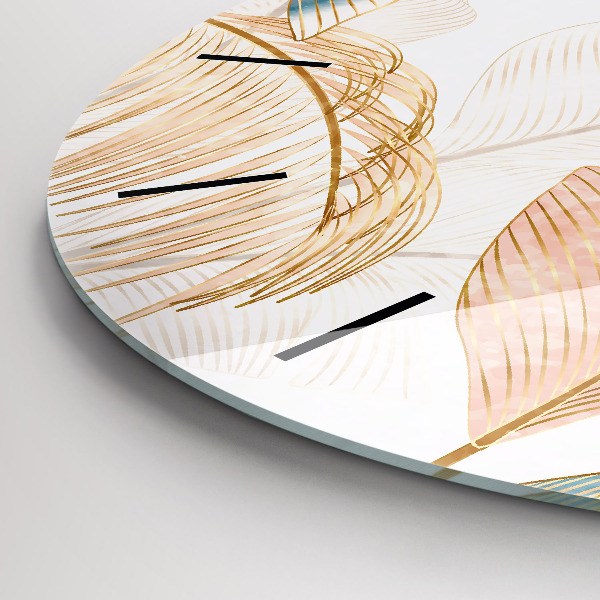 Zegar szklany okrągły Wzór liści natura