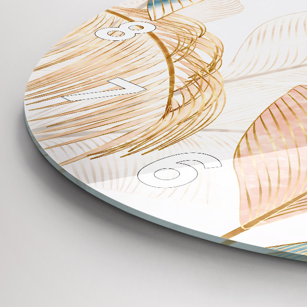 Zegar szklany okrągły Wzór liści natura