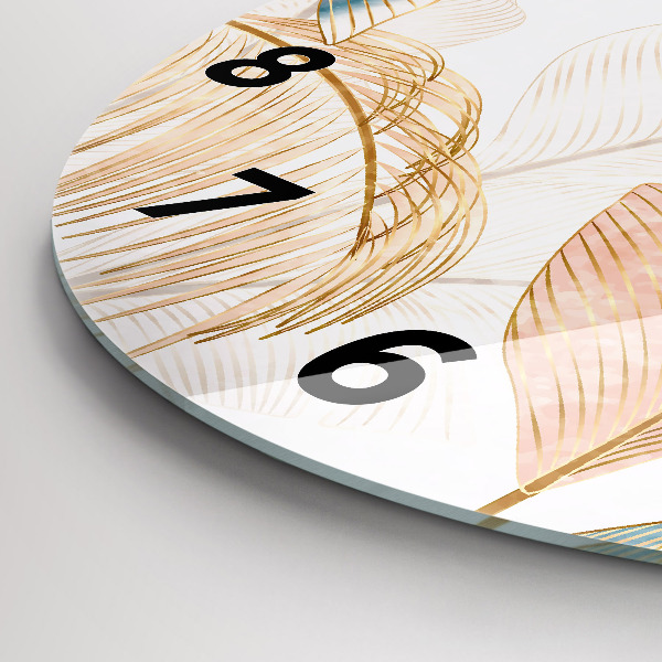 Zegar szklany okrągły Wzór liści natura