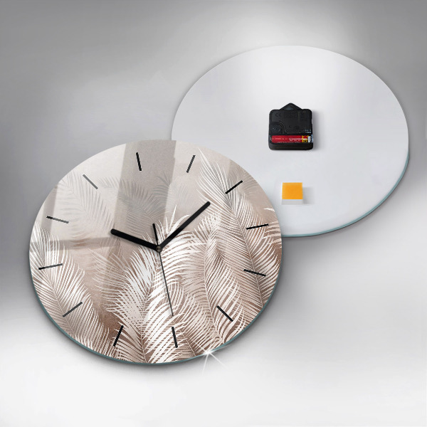 Zegar szklany okrągły Tropikalne liście boho