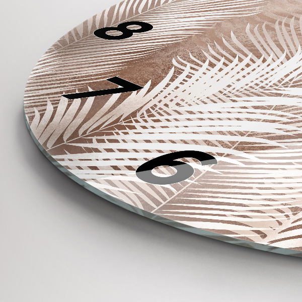 Zegar szklany okrągły Tropikalne liście boho