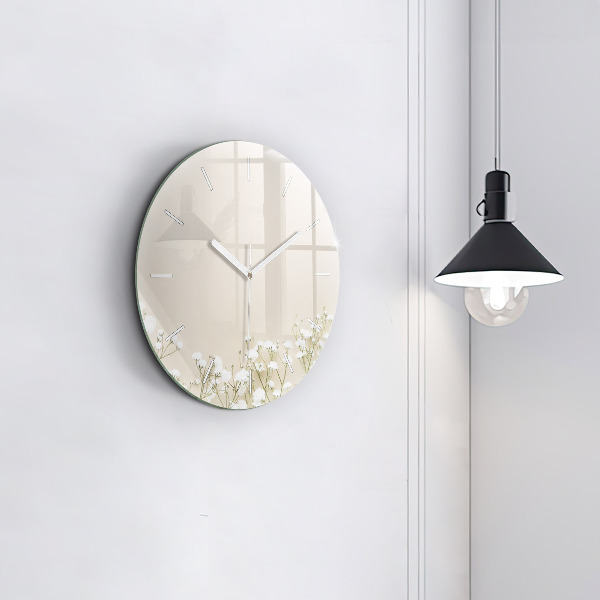 Zegar szklany okrągły Kwitnące kwiaty gipsówki