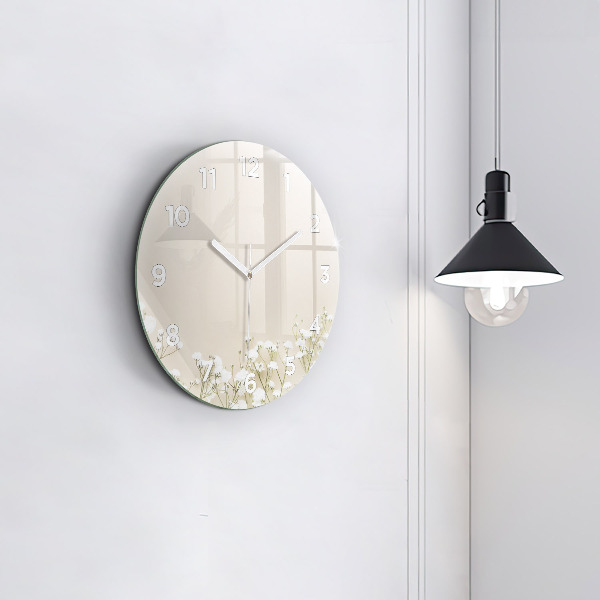 Zegar szklany okrągły Kwitnące kwiaty gipsówki