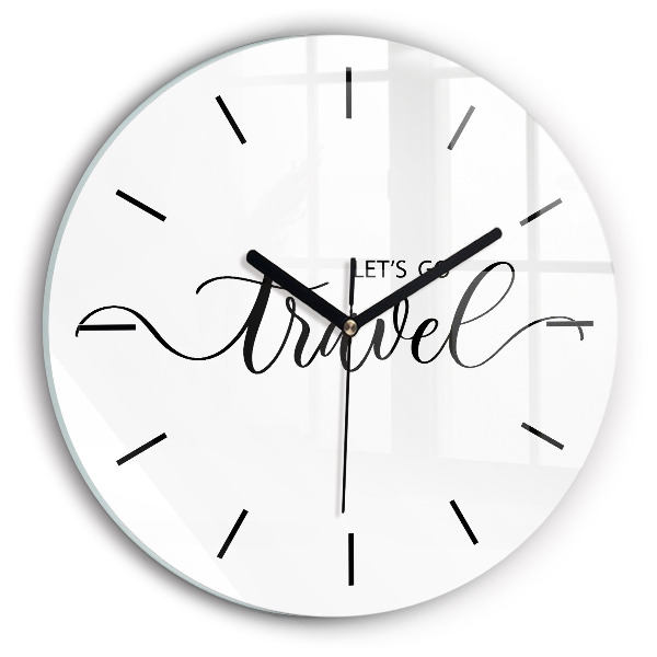 Zegar szklany okrągły Napis Travel