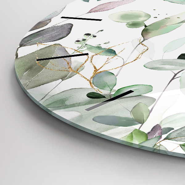 Zegar szklany okrągły Rośliny liście