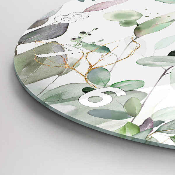 Zegar szklany okrągły Rośliny liście