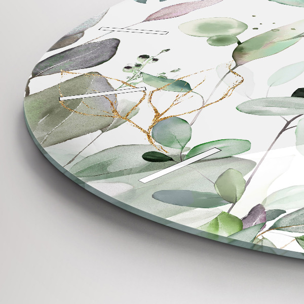 Zegar szklany okrągły Rośliny liście