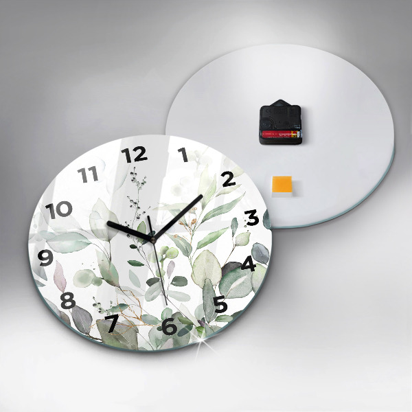 Zegar szklany okrągły Rośliny liście