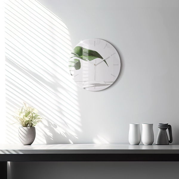 Zegar szklany okrągły Abstrakcyjne liście