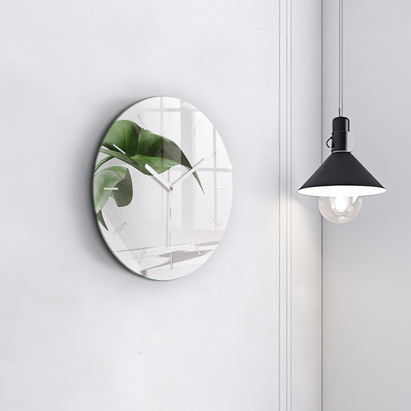 Zegar szklany okrągły Abstrakcyjne liście
