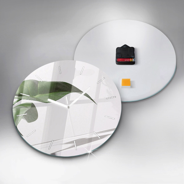 Zegar szklany okrągły Abstrakcyjne liście