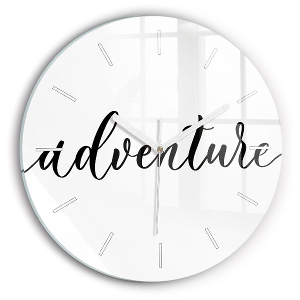 Zegar szklany okrągły Napis Adventure