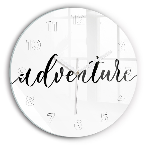 Zegar szklany okrągły Napis Adventure