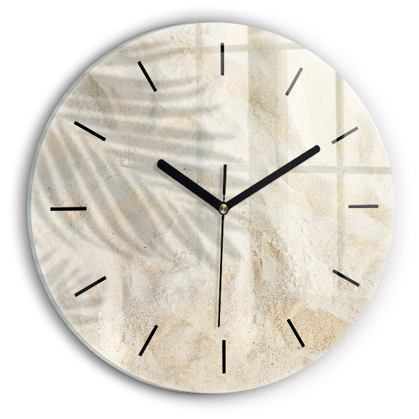 Zegar szklany okrągły Cień palmy piasek