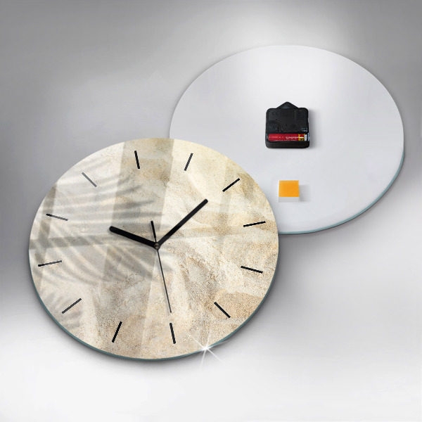 Zegar szklany okrągły Cień palmy piasek