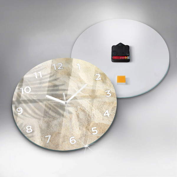 Zegar szklany okrągły Cień palmy piasek