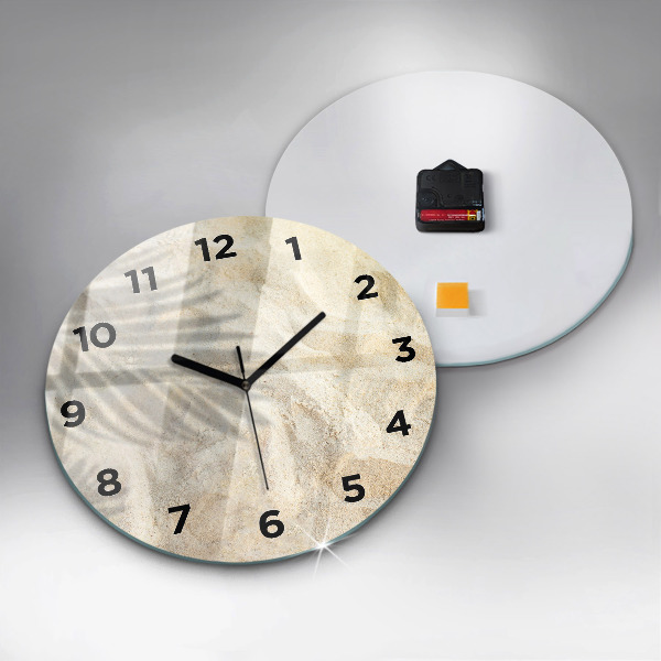 Zegar szklany okrągły Cień palmy piasek