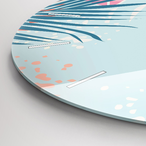 Zegar szklany okrągły Pastelowe liście – tropiki