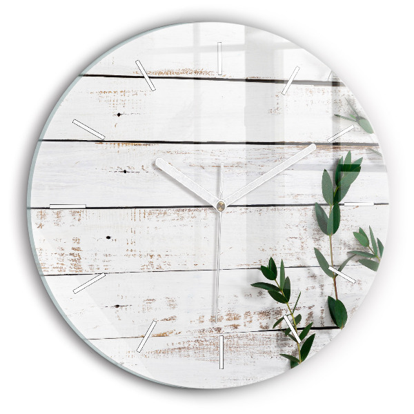 Zegar szklany okrągły Drewniane jasne deski