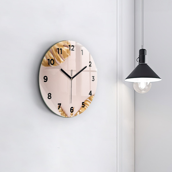 Zegar okrągły Złote liście tropikalne