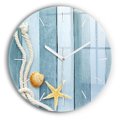 Zegar okrągły Deski pasy i muszelka