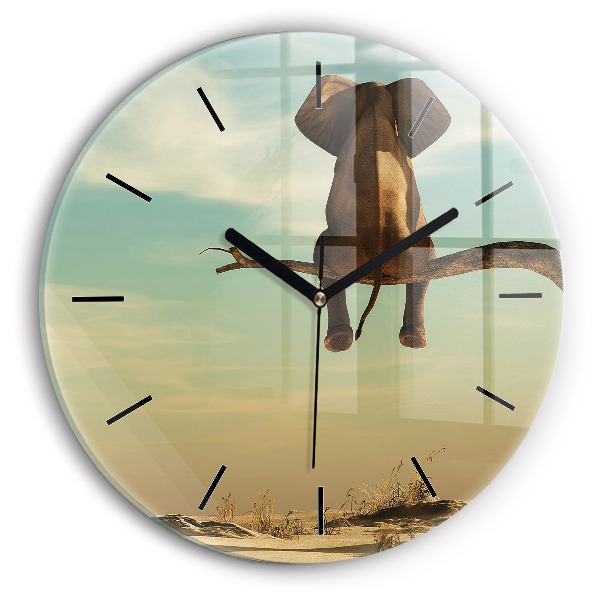 Zegar okrągły Słoń na drzewie