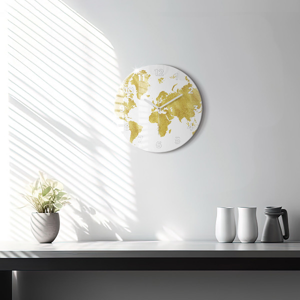Zegar okrągły Złota mapa świata