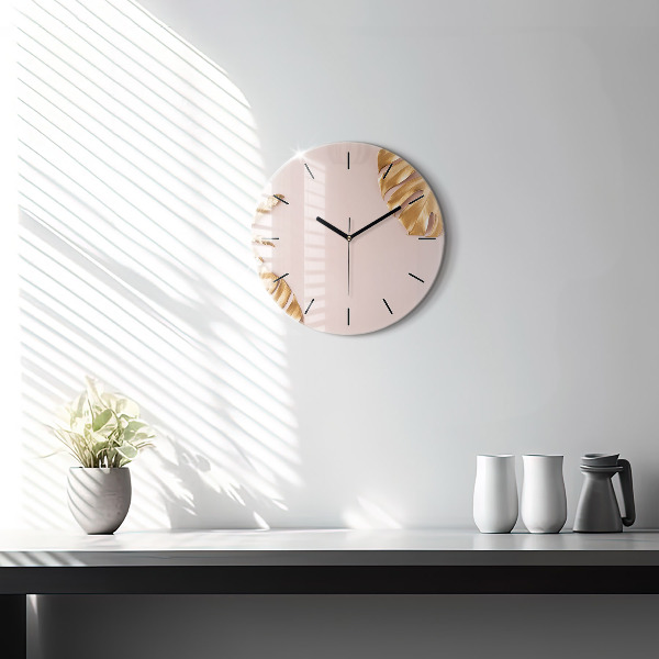 Zegar okrągły Złote liście tropikalne