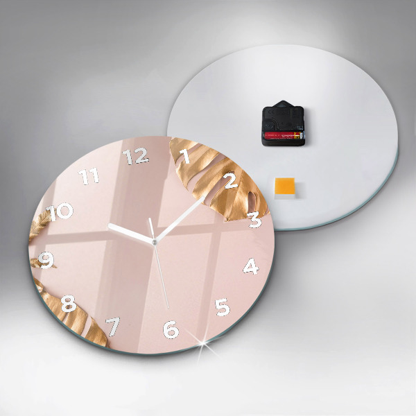 Zegar okrągły Złote liście tropikalne