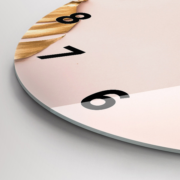 Zegar okrągły Złote liście tropikalne