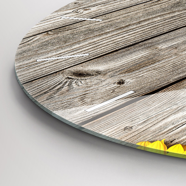 Zegar ścienny okrągły Słoneczniki na deskach