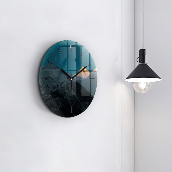 Zegar okrągły z nadrukiem Zachód słońca w górach