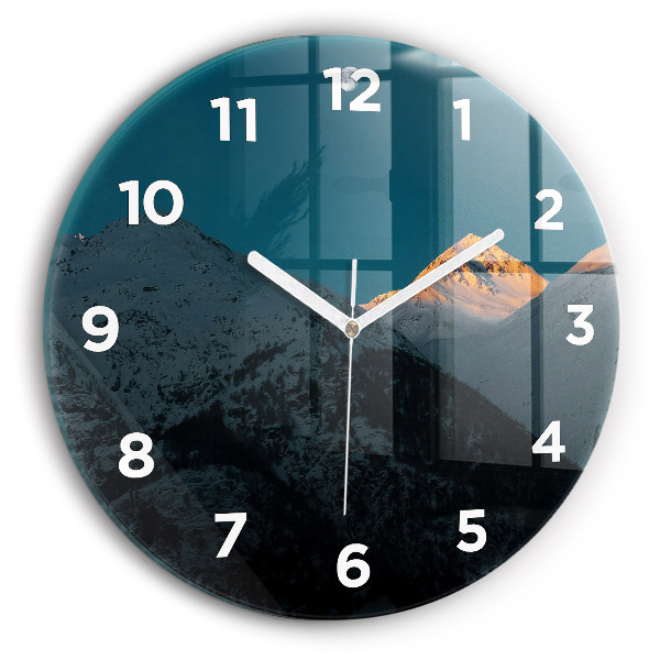 Zegar okrągły z nadrukiem Zachód słońca w górach