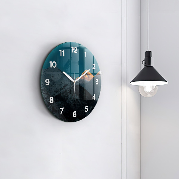 Zegar okrągły z nadrukiem Zachód słońca w górach