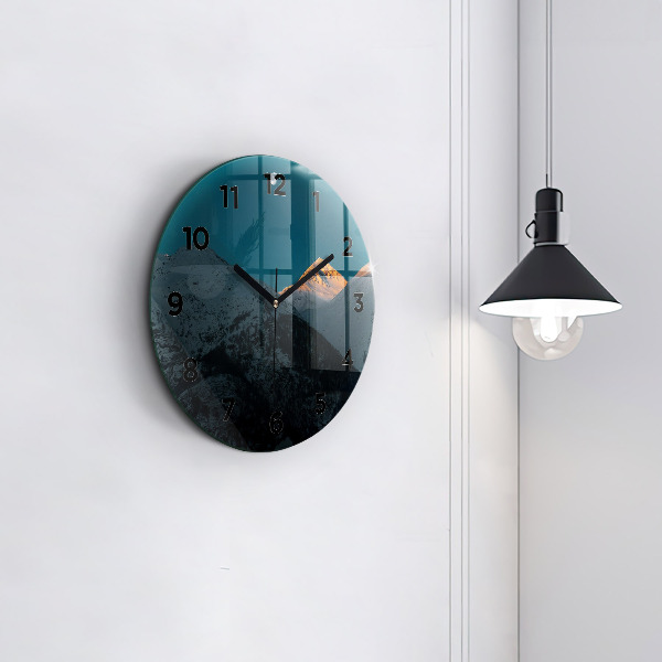 Zegar okrągły z nadrukiem Zachód słońca w górach