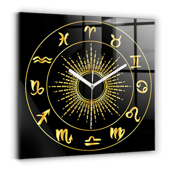Zegar ścienny nowoczesny Złote znaki zodiaku na czarnym tle