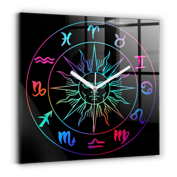 Zegar ścienny nowoczesny Tęczowe znaki zodiaku