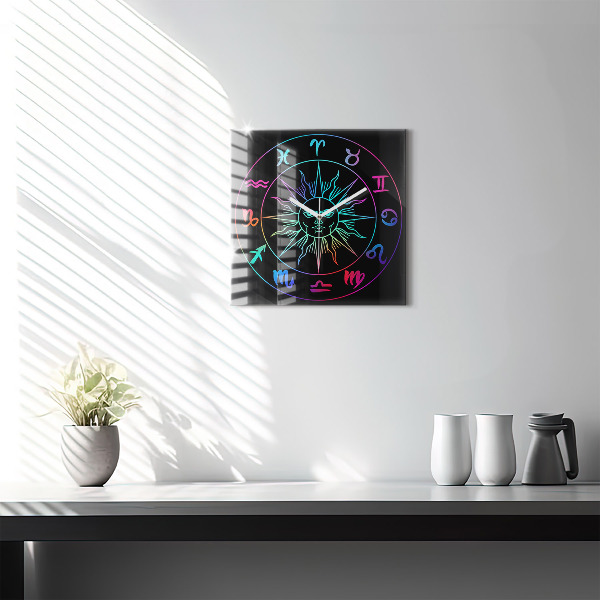 Zegar ścienny nowoczesny Tęczowe znaki zodiaku