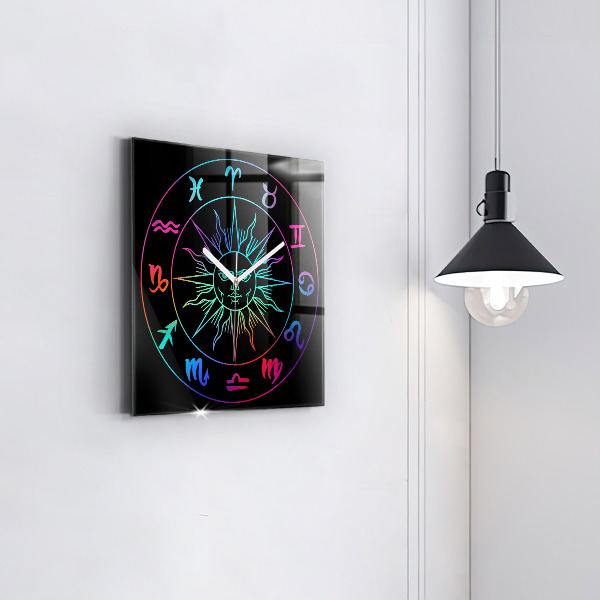 Zegar ścienny nowoczesny Tęczowe znaki zodiaku