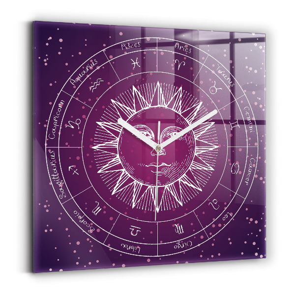 Zegar ścienny nowoczesny Gwiazdozbiory zodiaków na fioletowym tle