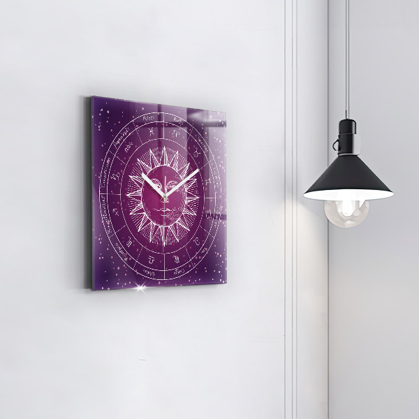 Zegar ścienny nowoczesny Gwiazdozbiory zodiaków na fioletowym tle