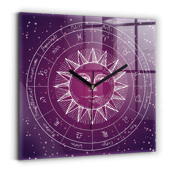 Zegar ścienny nowoczesny Gwiazdozbiory zodiaków na fioletowym tle