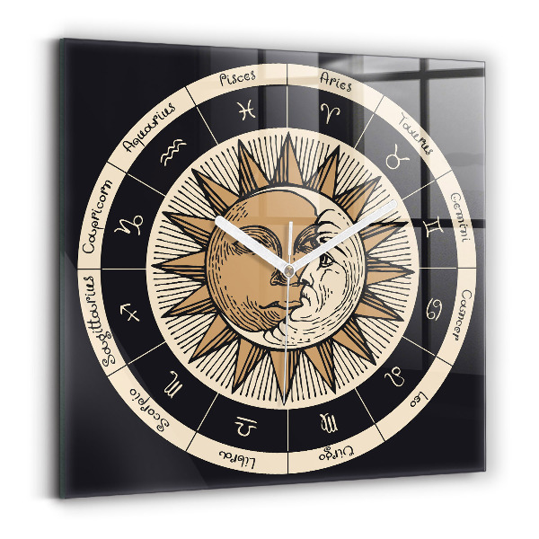 Zegar ścienny nowoczesny Słońce i zodiaki