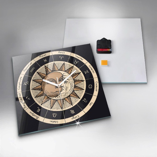 Zegar ścienny nowoczesny Słońce i zodiaki