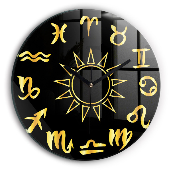 Zegar ścienny Złote znaki zodiaku i słońce