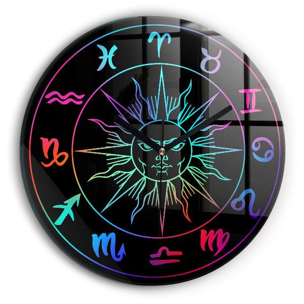 Zegar ścienny Tęczowe znaki zodiaku i słońce