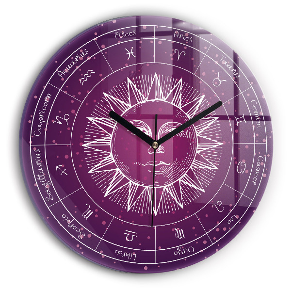 Zegar ścienny Gwiazdozbiory zodiaków na fioletowym tle